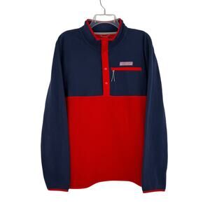 Vineyard Vines Harbor Fleece Quarter Snap Button Blue Red Pullover Men's L